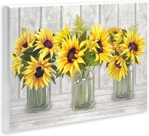 Vista 2 de Stupell Industries Ziwei Li - Tres ramos de girasoles tablones de madera muerta para pared, diseño de Ziwei Li