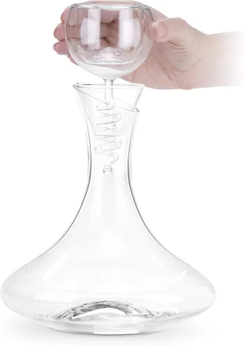 Vista 5 de Final Touch Decantador de aireador de vidrio Twister - Sistema de oxigenación de vino, aireación de 3 fases, filtro de acero inoxidable, diseño