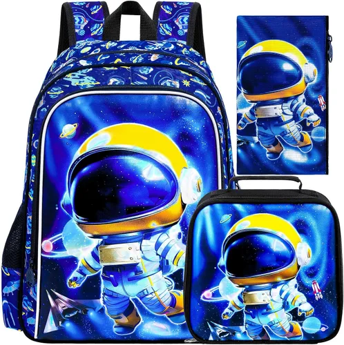 Vista 24 de CCJPX 3Pcs Backpack for Boys, 16 Inch Preschool Elementary Kindergarten School Backpacks and Lunch Box Aa1-dinosaurio Negro