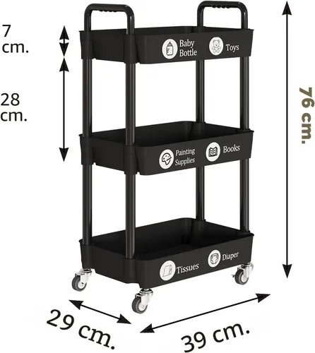 Vista 6 de Carritos de Almacenamiento de 3 Niveles Laiensia, Carrito Rodante Utilitario Multifunción Organizador de Almacenamiento de Cocina, Carrito