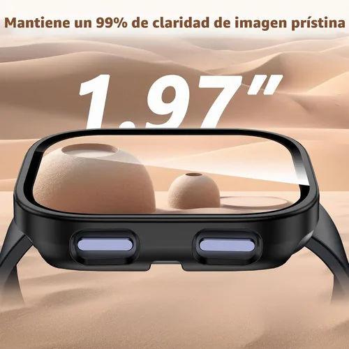 Vista 5 de Paquete de 2 fundas compatibles con Amazfit Bip 6, protector de pantalla de vidrio templado con cubierta de policarbonato duro, a prueba de golpes