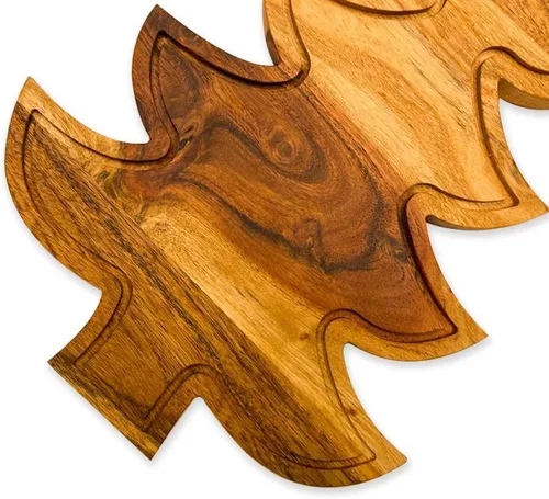 Vista 4 de Affinity Decor Tabla de cortar de árbol de Navidad para cocina, tabla de cortar de madera en forma de árbol con ranuras, bandeja de madera