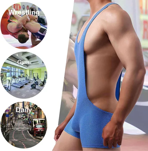 Vista 5 de QiaTi Boxers de lucha libre transpirable para hombre, overol de una pieza, leotardo básico para hombre