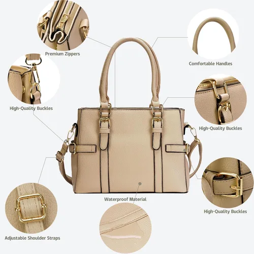 Vista 7 de Bolsos de mano de cuero de moda para mujer, bolso de hombro, asa superior, bolso de otoño