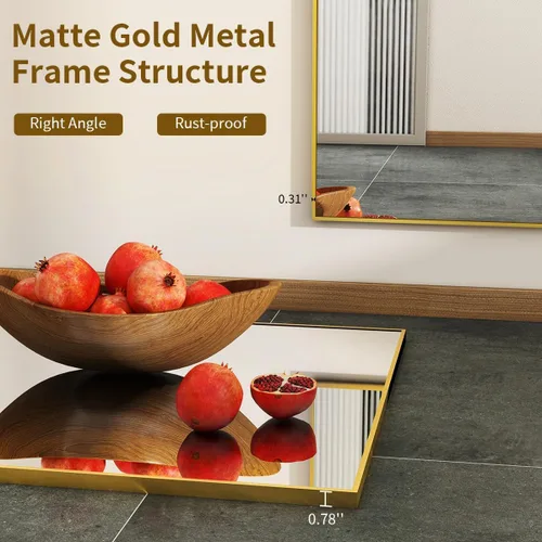 Vista 3 de BEAUTYPEAK Espejo de pared rectangular dorado de 24 x 36 pulgadas con marco de metal, se cuelga horizontal o vertical para sala de estar