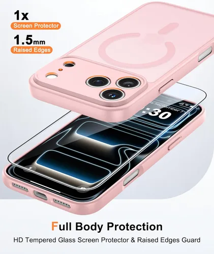Vista 721 de FNTCASE Funda para iPhone 17 Pro: Fundas delgadas translúcidas de color azul claro compatibles con MagSafe, protección completa de la cámara