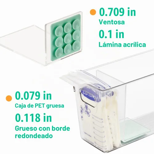 Vista 6 de Recipiente de almacenamiento de leche materna con tablas separadoras en forma de L, los divisores aplanarán las bolsas de leche materna de pie