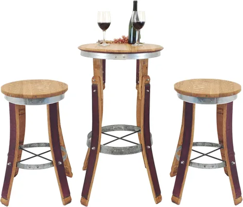 Vista 2 de Juego de taburetes superiores giratorios de alta calidad – Barril de vino hecho a mano Muebles de barril de vino (taburetes con respaldo)