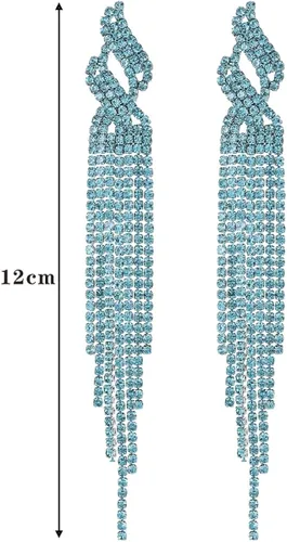 Vista 3 de Supra Diamanto Aretes largos de borla para mujeres y niñas, aretes largos de borla bohemia, aretes colgantes de diamantes de imitación, joyería