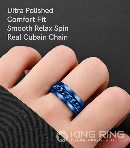 Vista 4 de King Ring Anillo giratorio de 0.315 pulgadas, anillo plano pulido fino para hombres y mujeres con cadena cubana, diseñado en Estados Unidos