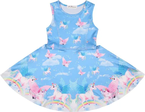 Vista 3 de LaBeca - Vestido sin mangas o de manga larga para niñas, vestidos informales con diseño de unicornio o sirena para niñas pequeñas o grandes