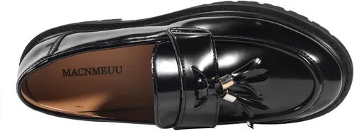 Vista 3 de MACNMEUU Mocasines de plataforma para mujer, mocasines de piel sintética para mujer, mocasines de piel sintética con borlas