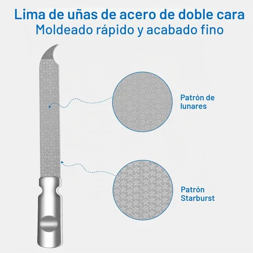 Vista 5 de Lima de uñas de metal para uñas naturales, limas de uñas de acero inoxidable con punta afilada y puntiaguda, funda de lima de uñas de doble cara