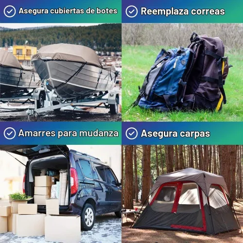 Vista 4 de Correas para cubierta de barco, hebilla ajustable, paquete de 8, correas de nailon de 1 x 96 pulgadas con hebillas de liberación rápida
