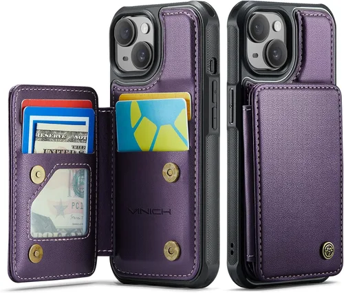 Vista 60 de Vinich for iPhone XR Wallet Case with Card Holder, Black RFID Blocking Credit Slots, Kickstand, Shockproof Flip Phone Cover, PU Leather, Double