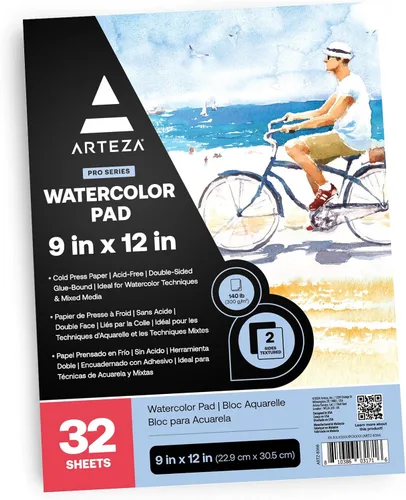 Vista 8 de ARTEZA Papel de acuarela, 14 hojas, papel de color de agua de 9 x 12 pulgadas, 140 lb/300 gsm, 100% algodón, prensa en frío, papel de arte sin ácido