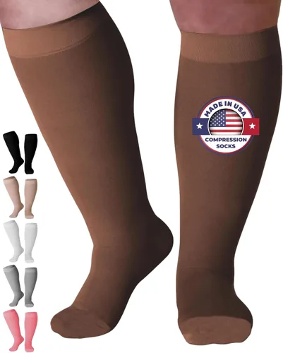 Vista 13 de Hecho en EUA - Calcetines de compresión a la rodilla, punta cerrada media de soporte 20-30mmHg Made in USA, unisex, reinforced heel, toe, non-slip