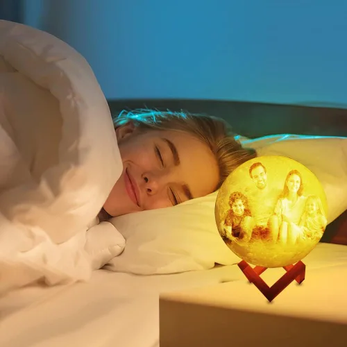 Vista 2 de gue Lámpara de luna personalizada con foto de 2/3/16 colores, luz nocturna, lámpara de foto 3D personalizada, lámpara de luna personalizada con foto