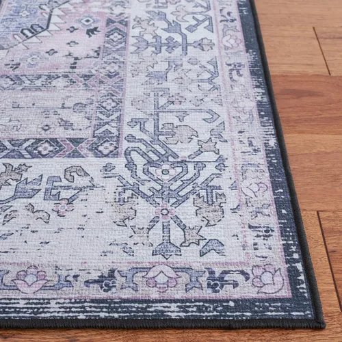 Vista 4 de SAFAVIEH Tucson Collection - Alfombra lavable de 2 pies 6 x 8 pies, color negro y beige, antideslizante, ideal para zonas de alto tráfico en sala