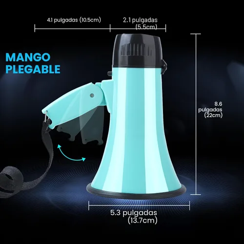 Vista 7 de MyMealivos 20W Megaphone Bullhorn, Built in Siren & 240s Recording, 5.4"×8.6" Portable Megaphone with Volume Control Cover Up to 300 feet+ for