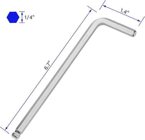 Vista 2 de Llave Allen de llave hexagonal de extremo de bola de 1/4", hexagonal interna SAE, llave inglesa en forma de L, herramienta de reparación de brazo
