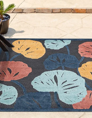 Vista 9 de Unique Loom Belize Outdoor Collection - Alfombra de área para calafatear (2 x 3 pies 1 pulgada, rectangular, carbón/azul claro)