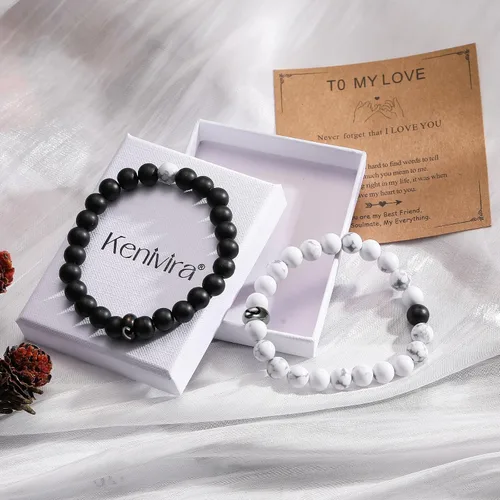Vista 6 de Kenivira Matching Couples Bracelets Gifts for Girlfriend,Relationship Bracelets for Couple One Year Husband Wife Boyfriend Girlfriend
