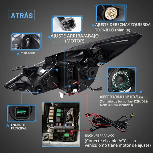 Vista 4 de VLAND Faros delanteros LED de proyector compatibles con Hyundai Sonata 2011-2014 (no compatible con híbridos y modelos sin nivelación automática)