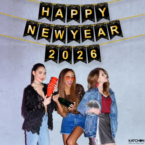 Vista 9 de KatchOn, Pancarta de Feliz Año Nuevo – Grande 10 pies, pre-ensartado Cartel de Año Nuevo para decoraciones de Año Nuevo 2026 Guirnalda de Año