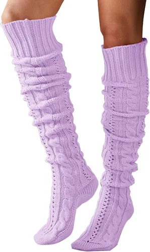 Vista 4 de HYTENSUN Calcetines de invierno de punto alto para mujer, estilo vintage, extra largos, calentadores de piernas por encima de la rodilla, medias