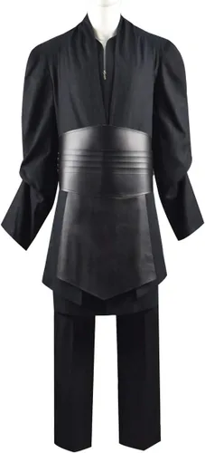 Vista 5 de Darth Maul - Conjunto completo de túnica negra para hombre, disfraz de Halloween con capucha y capa para cosplay