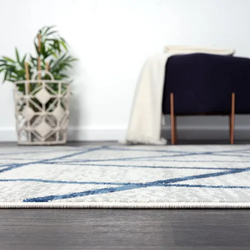 Vista 9 de Abani Atlas - Alfombra de área azul y gris, de 4 x 6 pies, diseño cruzado, duradera, no desprende pelusa, fácil de limpiar