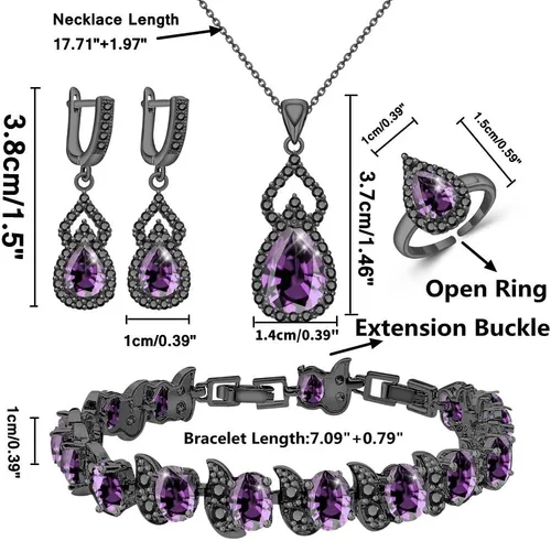 Vista 5 de LMXXVJ Juego de joyas para mujer, collar chapado en platino, anillo abierto, aretes, brazalete, para cumpleaños, aniversario, Día de la Madre