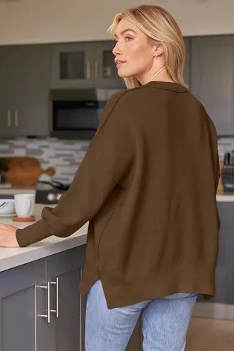 Vista 50 de Lillusory - Suéter extragrande con mangas de murciélago y cuello redondo para mujer, prenda moderna de otoño de tejido de punto sin botones