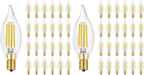 Vista 11 de Hizashi Bombilla de candelabro E12 de 40 W, bombillas LED de candelabro regulables CRI 90+, 4 W, 450 lm, 5000 K, luz blanca diurna, punta de llama