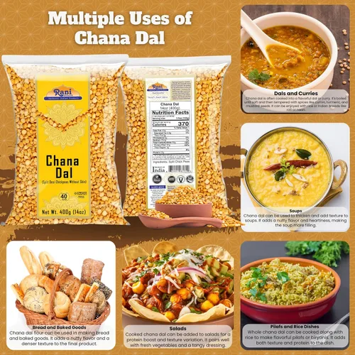 Vista 3 de Rani Chana Dal (garbanzos desi divididos sin piel) 14 oz (400 g) ~ Todo natural Apto para gluten Sin OMG Kosher Vegano Origen indio