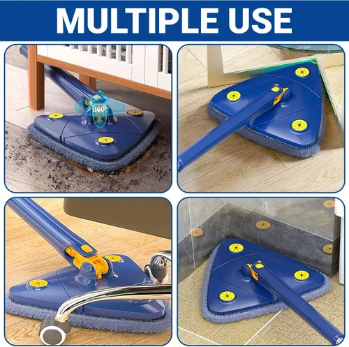Vista 2 de Trapeador de limpieza ajustable giratorio de 360 grados con 6 cabezales, triángulo telescópico para lavar el suelo, mango largo extensible