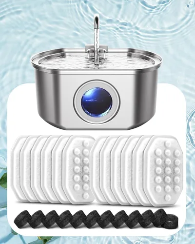 Vista 7 de Paquete de 8 filtros de fuente de agua para gatos con 8 esponjas de prefiltro para fuente de agua de 3.2L/108 onzas, repuesto de filtro de fuente