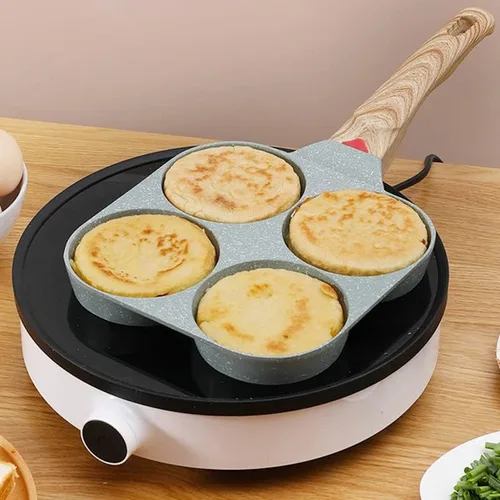 Vista 8 de Sartén para huevos, 4 tazas antiadherentes, sartén para panqueques de aleación de aluminio para desayuno, sartén para huevos con mango suave
