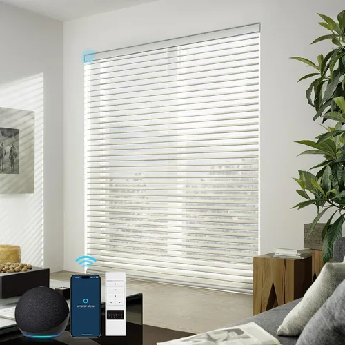 Vista 16 de ZSTARR Shangri-La Motorized - Persianas enrollables para ventana con filtro de luz, compatibles con control remoto Alexa Google, persianas