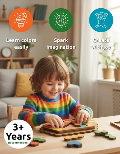 Vista 4 de Juego de rompecabezas hexagonal de madera para niños y adultos, juego de rompecabezas de bloques hexagonales hecho a mano con precisión, colorido