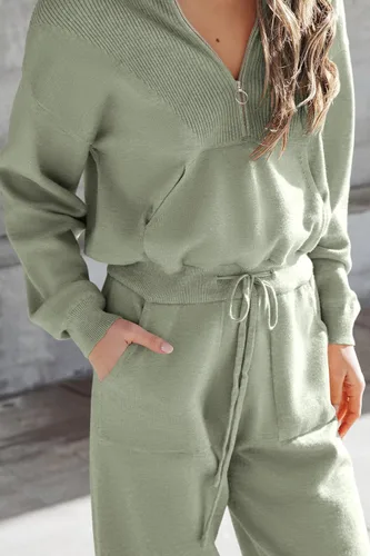 Vista 41 de PRETTYGARDEN Conjunto de suéter de 2 piezas para mujer, sudadera con cremallera, pantalones deportivos, ropa casual