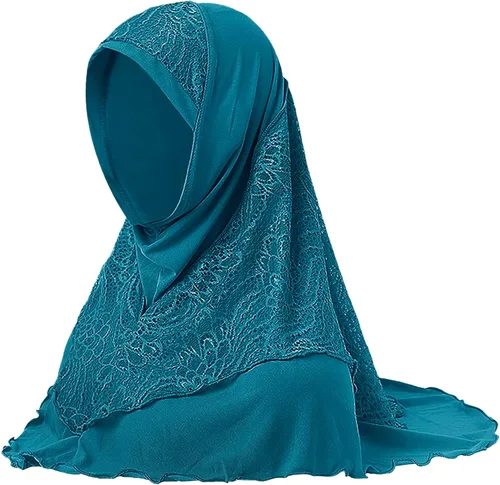 Vista 4 de Hijab musulmán instantáneo de una pieza para la cabeza, bufanda islámica, cubierta completa, turbante de encaje, gorro de chal