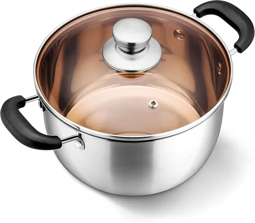 Vista 8 de LIANYU Olla de 4 cuartos de galón, olla de pasta de sopa de acero inoxidable con tapa transparente, olla resistente para hervir a fuego lento, mango