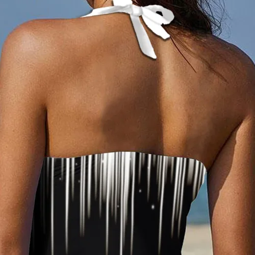 Vista 7 de REKITA Trajes de baño sexy tankini con falda, anillo en O, tankinis de 2 piezas, trajes de baño de bloque de color para mujer