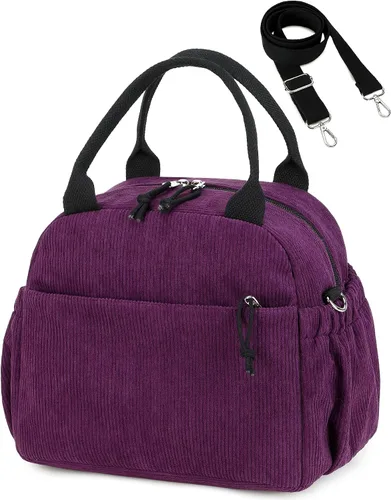 Vista 19 de Bluboon Bolsa de almuerzo para mujer, bonita bolsa de almuerzo de pana con correa para el hombro, reutilizable, aislada, gran capacidad