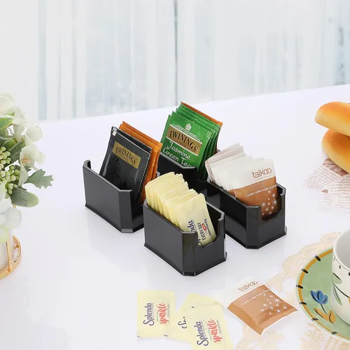 Vista 3 de ELLDOO Juego de 4 soportes para paquetes de azúcar, organizador de azúcar para cocina, azucarero acrílico para restaurante, organizador de bolsas