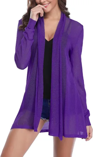 Vista 2 de Totatuit Cárdigan tipo kimono ligero de verano para mujer, de manga larga, frente abierto, suéter de punto holgado, blusa casual