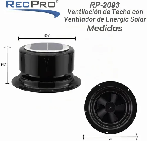 Vista 4 de RecPro Ventilador de Ventilación Solar para RV Respiradero de Techo con Energía Solar con Ventilador Para RV, Marino, Autocaravana, Cobertizo