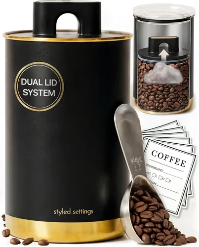 Vista 13 de Styled Settings - Juego de recipientes de almacenamiento de granos de café 2 piezas negro
